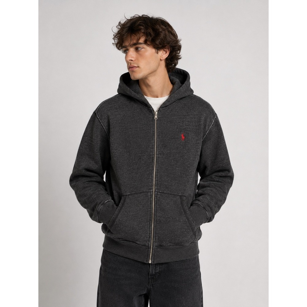 Polo Ralph Lauren Mens Full Zip Hoodie Charcoal Grey Heather Fleece‎ L Large |O1